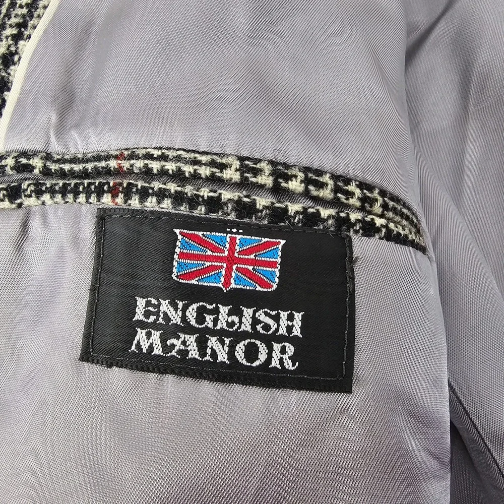 English Manor Blazer Mens 48 L Black Glen Plaid Wool Two Button Sport Coat